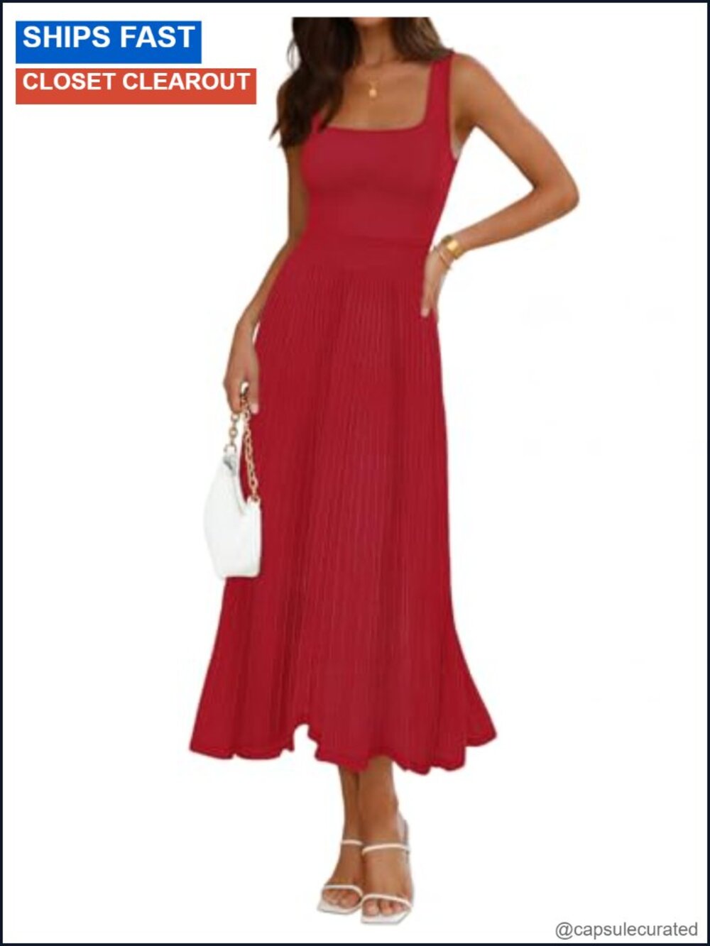 MEROKEETY Women's Elegant Midi Dress Sleeveless Square Neck Cocktail Party